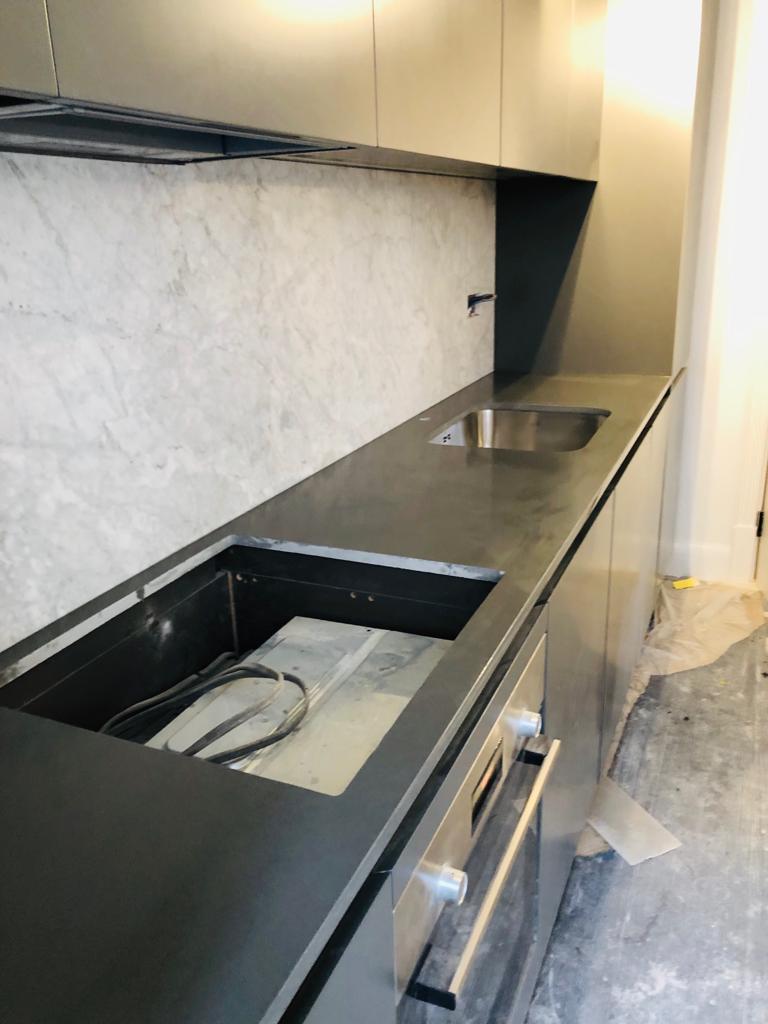 Granite worktop installation in progress