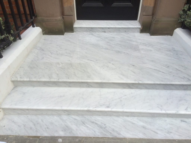 Marble steps after repair and restoration