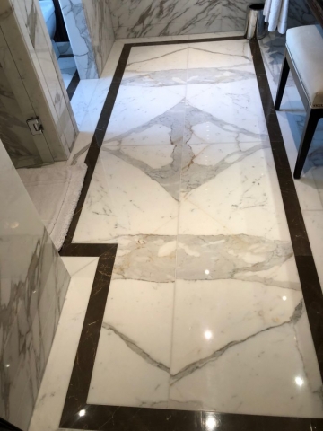 Marble hallway floor after polishing